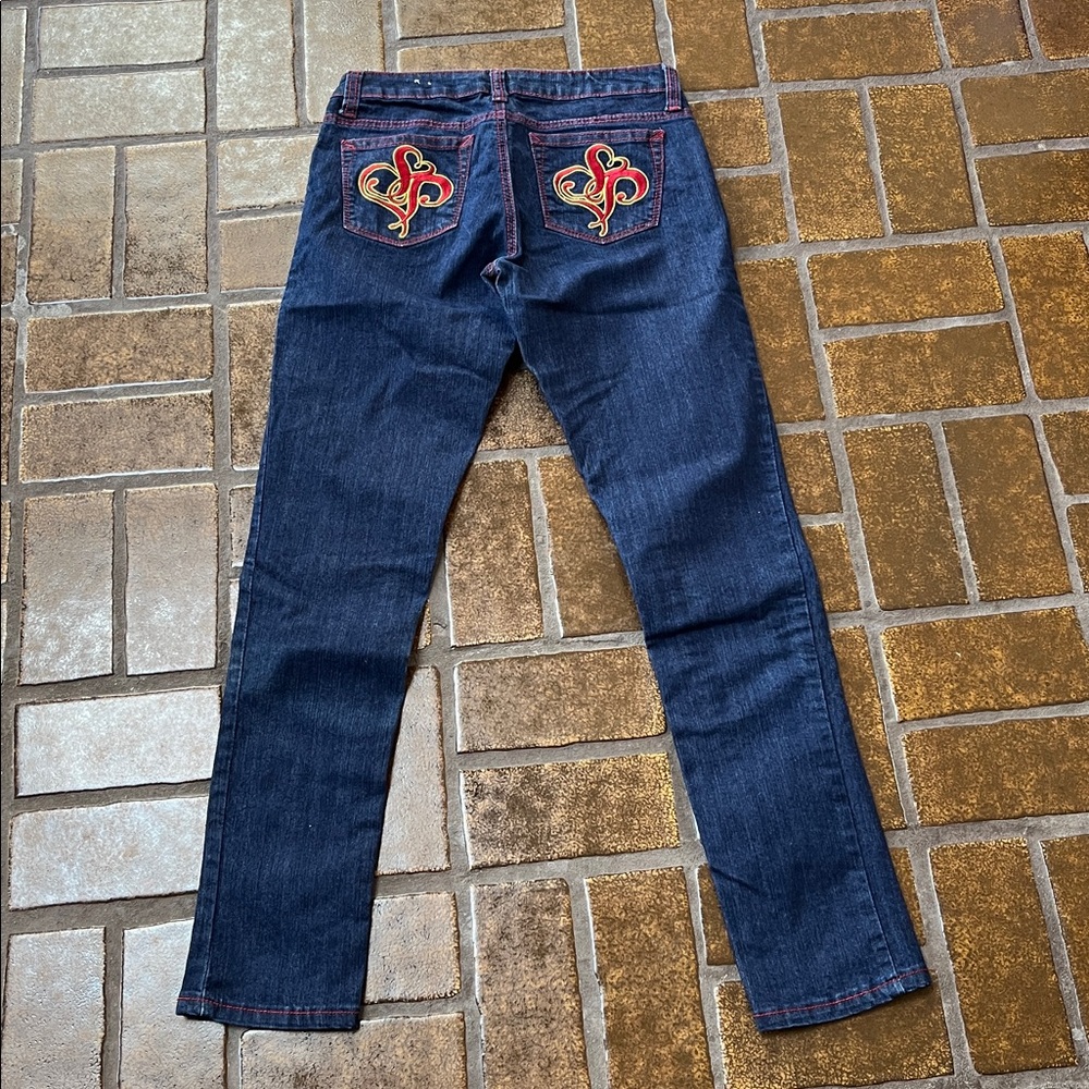 Vintage Y2K South Pole Dark Wash Embroidered Pocket Low Rise Straight Leg Jean